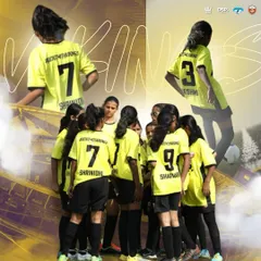 United in the huddle, unstoppable on the field. This graphic captures our girls' team strategizing before a play, showcasing the unity and team spirit that defines our squad.