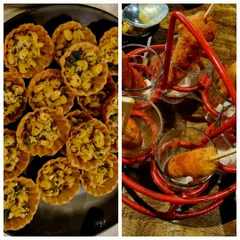 A close-up of some of our popular appetizers. On the left are savory corn tarts, and on the right are crispy cheese lollipops. These bites are perfect for cocktail hours and parties.