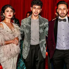 Mihir Ahuja at an event, where the coat's texture and sheen are captured beautifully. It's a piece designed to stand out in any crowd.