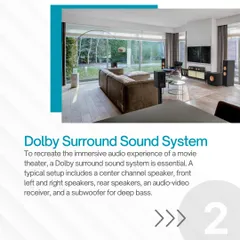 To replicate the immersive audio of a real movie theater, a Dolby surround sound system is essential. Our typical setups include a center channel for clear dialogue, front and rear speakers for directional effects, and a subwoofer for deep, impactful bass.