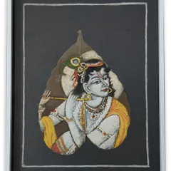 This stunning painting on a leaf is floated on a dark, acid-free background to make its details pop. The simple white frame and hand-drawn border add a touch of elegance without distracting from the delicate artwork itself.