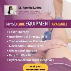 My clinic is equipped with a range of modern physiotherapy equipment to aid in your recovery. This includes Laser Therapy, IFT, TENS, Ultrasound, and more to provide targeted pain relief and promote healing.