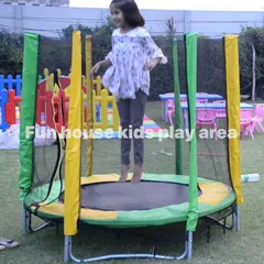 A girl mid-jump on our colorful trampoline, showcasing the fun and excitement it adds to a party.