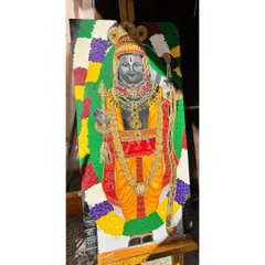 My Ram Lalla painting displayed on an easel. This shows the scale and presence of the artwork. It was a commissioned piece that has now been sold, but I can create a similar custom painting for you.
