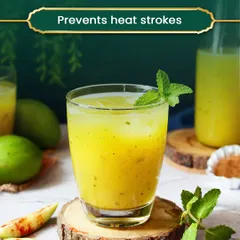 Beat the summer heat with Aam Panna. This refreshing drink made from raw mangoes is an Ayurvedic remedy to prevent heat strokes and keep you hydrated and energized during hot days.