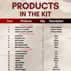 Here is a detailed list of all the professional-grade products included in our Elleza lash kit. We provide everything from multiple curl types of extensions to all the essential accessories.