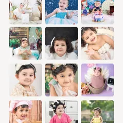 A beautiful grid of baby girl portraits, showing a range of themes from chef and princess to simple, classic shots.
