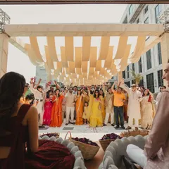 The moment it all came together. Not just two people in love, but two families united in joy, laughter, and blessings during the Haldi ceremony.