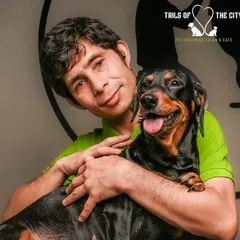 Our groomer shares a happy moment with a dachshund after a pawdicure. We believe in building a bond of trust with every pet we care for.