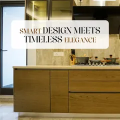 Here, smart design meets timeless elegance. The minimalist, handleless wooden cabinets and clean countertops create a sleek and modern kitchen space that is easy to maintain.