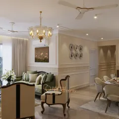 The finished space, brought to life with meticulous attention to every detail from the render, including the furniture, lighting, and wall decor.