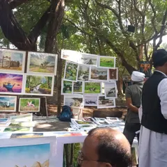 My stall at the 22nd Chithrasanthe, with various watercolour landscapes on display for the public.