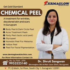 I offer a wide variety of chemical peels to target specific concerns. This graphic showcases some of our Gold Standard options, including peels for acne, facial pigmentation, melasma, dark circles, and even a gentle lactic acid 'Party Peel' for a quick glow.