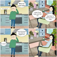 Another custom comic strip, this time about the daily question: "What should I cook today?". These illustrations are a fun and creative way to cherish your unique inside jokes.