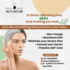 Stress can directly affect your skin and accelerate signs of aging. To protect your skin, I recommend managing stress by burning energy, eating a nutritional diet, minimizing screen time, and practicing daily self-care.