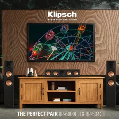 The perfect pair for a powerful front soundstage: the Klipsch RP-6000F II floor-standing speakers and the RP-504C II center channel. This combination delivers crystal-clear dialogue and an expansive, room-filling sound.