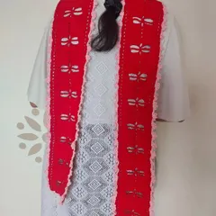 The back view of the Aerith Scarf, highlighting the repeating dragonfly pattern.