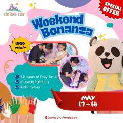 Check out our Weekend Bonanza special offer! For just 1000, kids get playtime, canvas painting, and a visit to the kids parlour. Don't miss out on the unlimited fun!