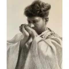 A self-portrait from a different period, rendered in pencil. The focus here is on the structure of the face and the texture of the hair, a practice in pure observation.
