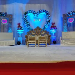 Here is the same heart-themed engagement stage, shown with cool blue lighting. This demonstrates how we use lighting to completely change the mood and match your preferred color scheme.