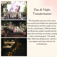 I love using a venue's existing features. This staircase was transformed from a sunlit bridal entry to a romantic, candlelit entrance for the evening party.