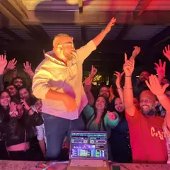 Another angle of me connecting with the amazing crowd. The energy is always a two-way street.