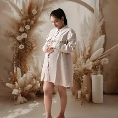 Our trendy bohemian set, complete with a pampas grass arch, neutral tones, and minimalist props.