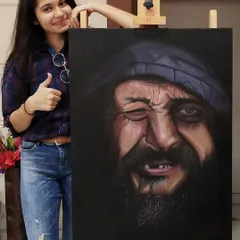 Here's the creative process behind my "Smile, on the face of misery!" portrait. It took four weeks to complete, building up layers to achieve this level of hyperrealism.