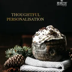 Thoughtful personalization extends to our desserts. Here, a rich chocolate mousse is presented with rustic, winter-themed decor.