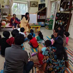 Our 5th anniversary celebration was a huge success, filled with stories, games, and community spirit. Here, our storytellers engage the crowd with a classic tale.