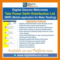 We provide proven mobile applications to digitize your fieldwork. This is the SMRD application from Tata Power DDL, designed for accurate, error-free meter reading and timely bill distribution, featuring photo capture, quality checks, and integration with SAP systems to reduce billing complaints.