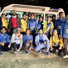 The Fit Zone team ready to take on the Aravali Trail Run. A group photo in front of the support vehicle before the race begins, showing our preparedness.