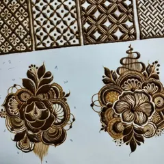 My classes are built on a strong foundation. Here you can see examples of the practice drills I provide, from complex filler grids to detailed floral motifs. We work on paper to build muscle memory before moving to skin.