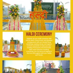 This rooftop Haldi ceremony was all about sunshine and joy. The vibrant yellow decor, marigold floral arrangements, and poolside setting created a fun and festive atmosphere for this pre-wedding ritual.