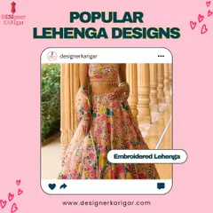 An embroidered lehenga is a work of art. This beautiful piece features multi-colored floral embroidery, perfect for a daytime wedding or spring festival.