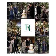A moodboard capturing the essence of Devangi and Aakash's monochrome reception. From the cake cutting to family speeches, every detail was steeped in elegance. Our styling for the couple and their parents ensured a cohesive and glamorous look that complemented the sophisticated decor.