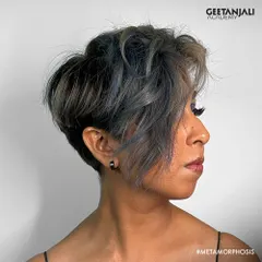 A closer look at the textured pixie cut created by one of our students for the Metamorphosis project. The color and cut work together to create a bold new identity.