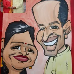A custom couple caricature in full color, based on the photo from a wedding or traditional function. This style is perfect for anniversary gifts, capturing the memory in a fun, artistic way.
