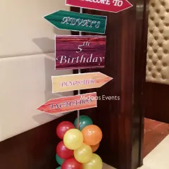It's the small, personalized details that make a party special. This custom directional sign for Advay's 5th birthday pointed guests towards the "Dinosaur Excavation," adding a fun, interactive element to the theme.