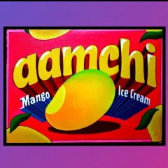 A painting of the packaging I designed for 'Aamchi Mango Ice Cream'. I use bright, appealing colors to make the product stand out with a retro feel.
