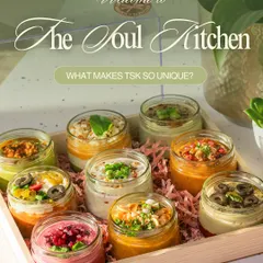 Welcome to The Soul Kitchen. This image introduces what makes us unique: clean, conscious, and delicious food crafted with care in our vegetarian home kitchen.