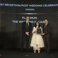 Accepting the award for Best Reception/Post Wedding Celebration Design. My heart is full of gratitude for my team and clients who trust me with their dreams.