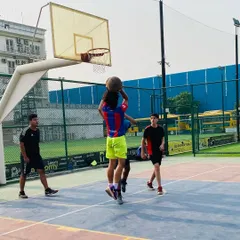 Players battle for position under the hoop, a common scenario in our game-play drills.