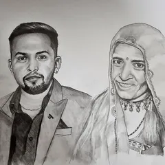 A special commission of a son and his mother on A3 paper. It's an honor to create pieces that celebrate family bonds, and I focused on the traditional details of the mother's attire.