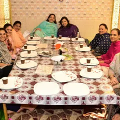 The Dastarkhwan vibe at our banquet. It's a wonderful way to enjoy a meal with a group, sharing food and conversation in a traditional and comfortable setting.