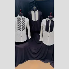 A look at my collection of bespoke tuxedo shirts. I offer designs with different textures and patterns, like the geometric chevron bib, to add a layer of personal style to your black-tie ensemble.