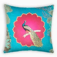 We celebrate Indian heritage through vibrant artistry, as seen in our Pichwai cushion collection. This peacock motif, rich in color and intricate detail, is a piece of timeless art designed to bring festive elegance into your home.