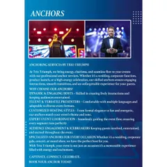 Our professional anchors and emcees are skilled at engaging the audience and ensuring your event flows seamlessly. They can host in multiple languages and adapt their style to any occasion.