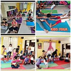 We make yoga fun and accessible for every child. This collage highlights key moments from our kids yoga classes, including foundational asanas, calming meditative poses, and playful partner exercises that build teamwork and trust.