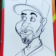 Keep practicing and keep working. Another caricature of a man with a beard and cap.